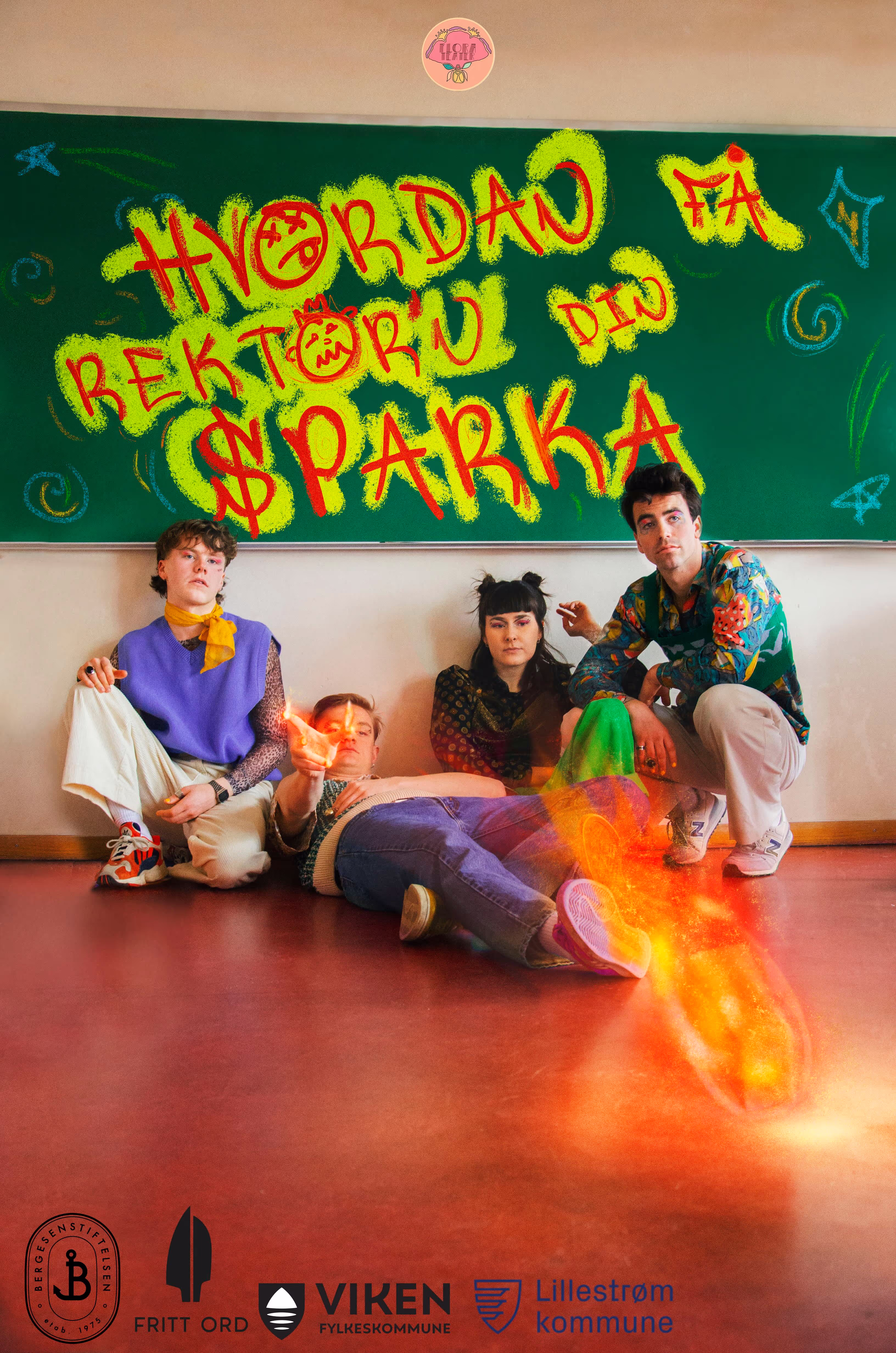 The poster for the childrens theatre play Hvordan få rektor´n din sparka